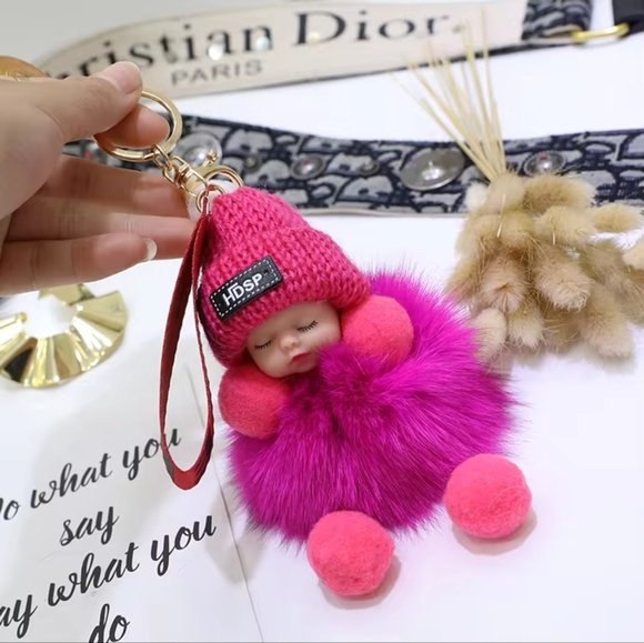 Pink Fluffy Keychain Accessory - Picture 2 of 6